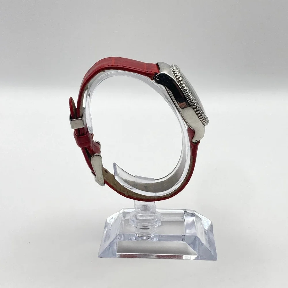 Anne Klein Diamond Women's Watch 32mm Silver Tone Swiss Month Red New Battery